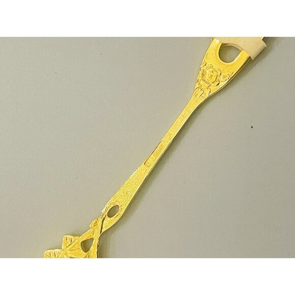 Vintage German Hildesheimer Rose 24k Gold Plated Cocktail Fork Appetizer Pickle - Picture 7 of 8